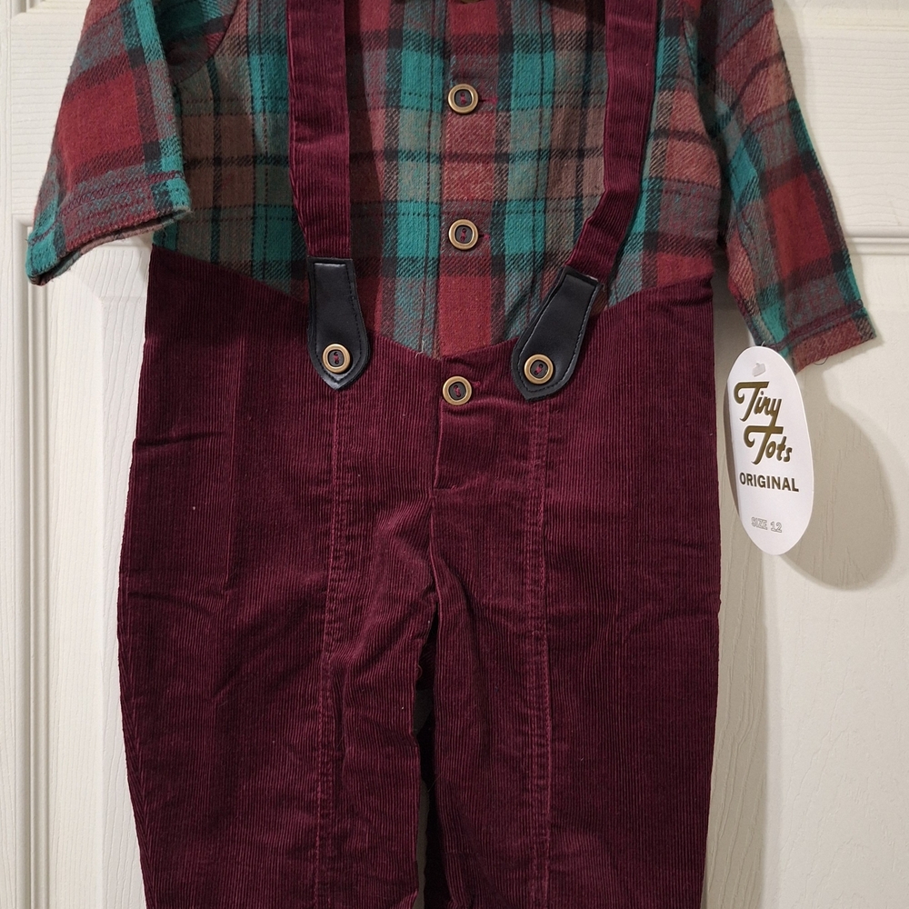 Deadstock Tiny Tots Burgundy Corduroy Kids Romper
